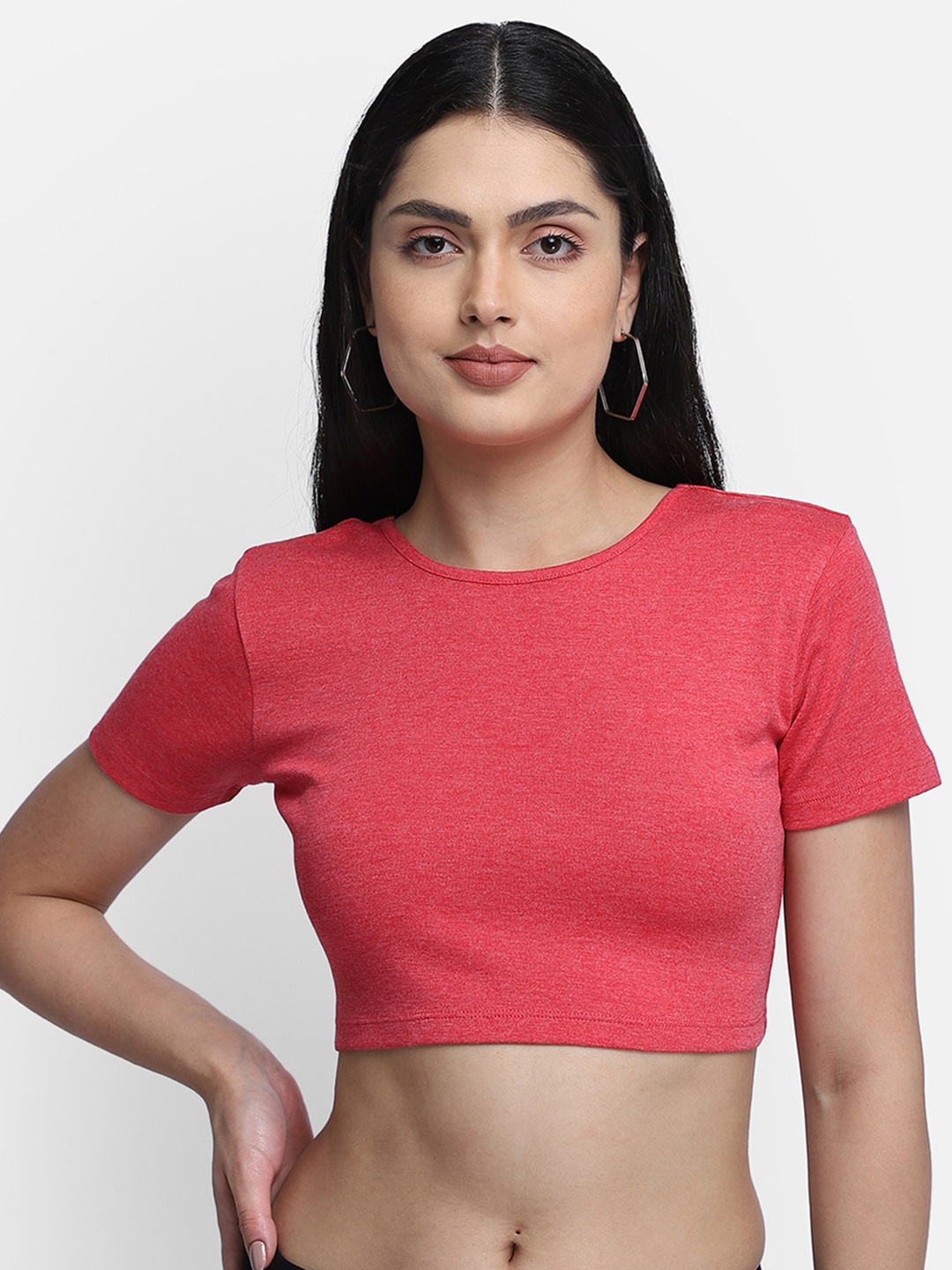 

Yaadleen Tie-Up Round Neck Crop Top, Red