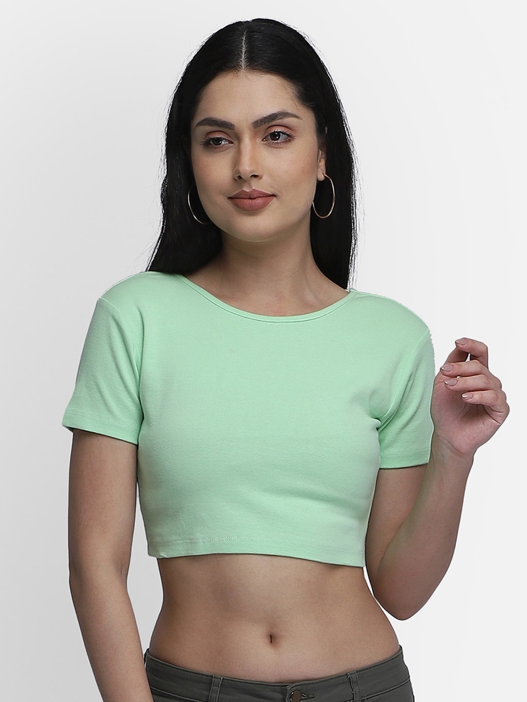 

Yaadleen Tie-Up Round Neck Crop Top, Lime green