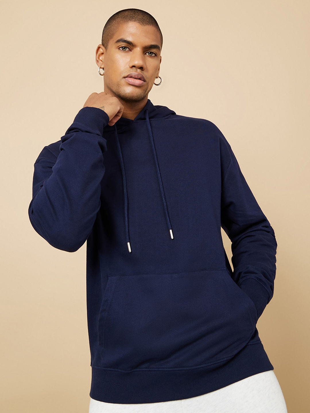 

Styli Boxy Fit French Terry Hooded Sweatshirt, Navy blue