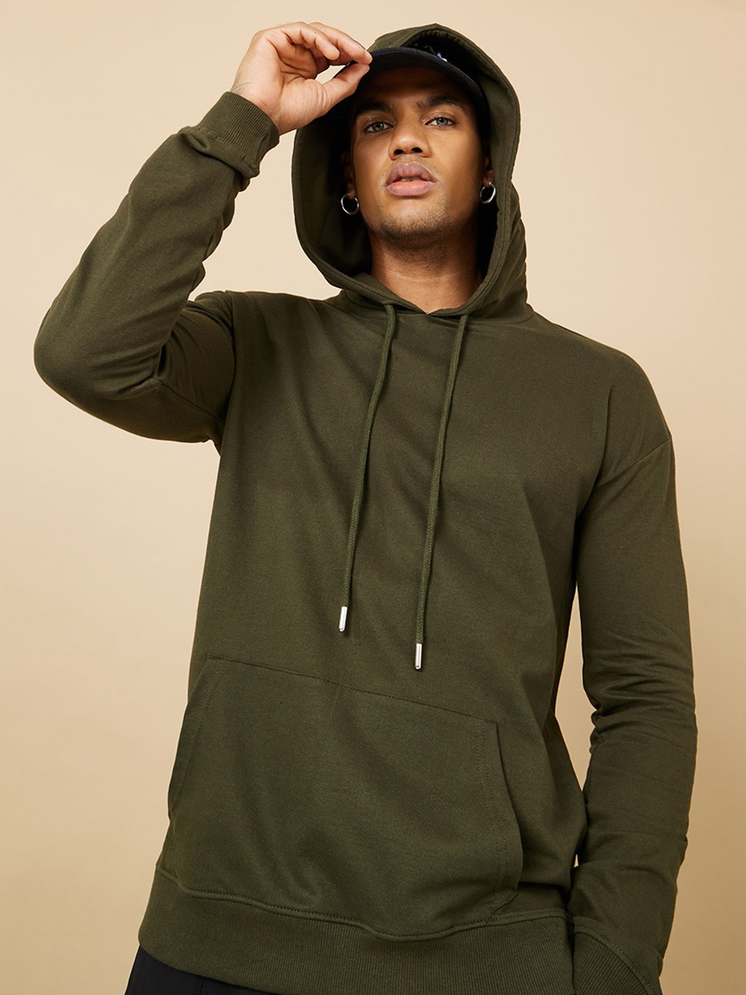 

Styli Pure Cotton Hooded Sweatshirt, Olive