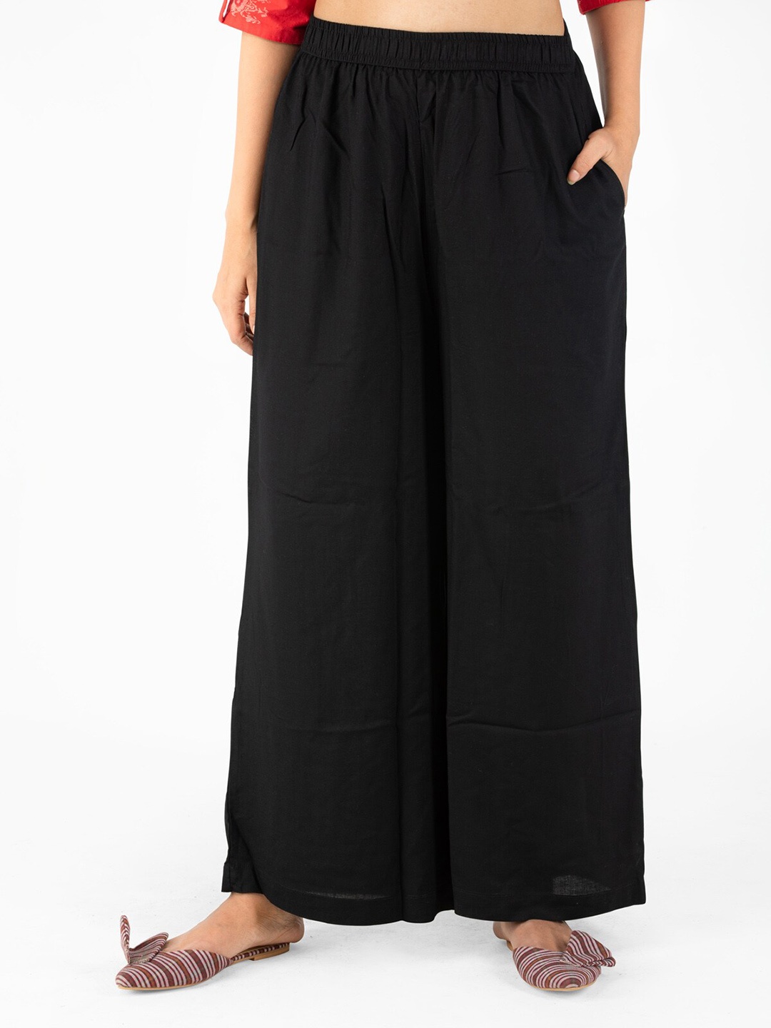 

indian flower Women Knitted Liva Palazzos, Black