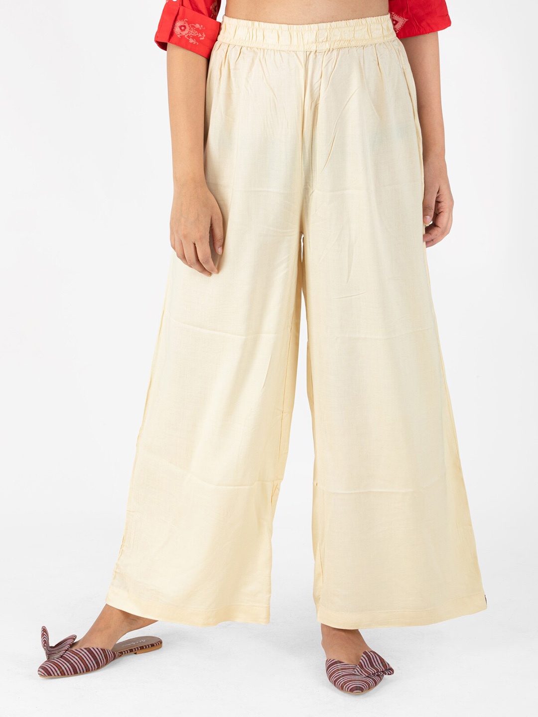 

indian flower Women Knitted Liva Palazzos, Off white