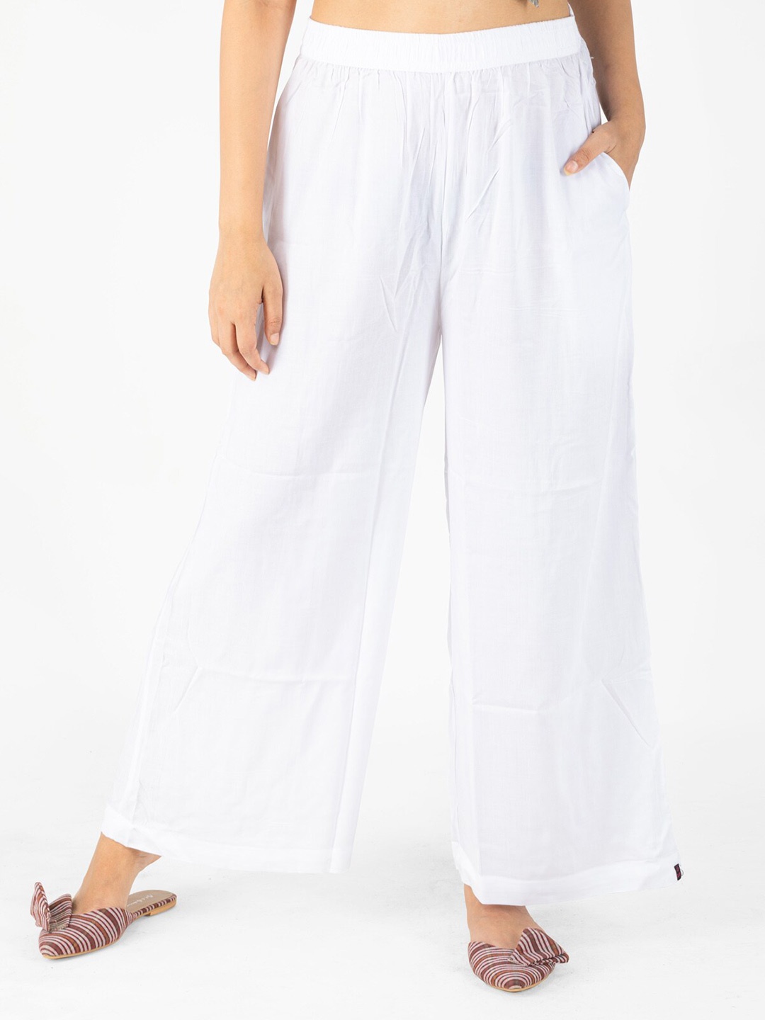 

indian flower Women Knitted Liva Palazzos, White