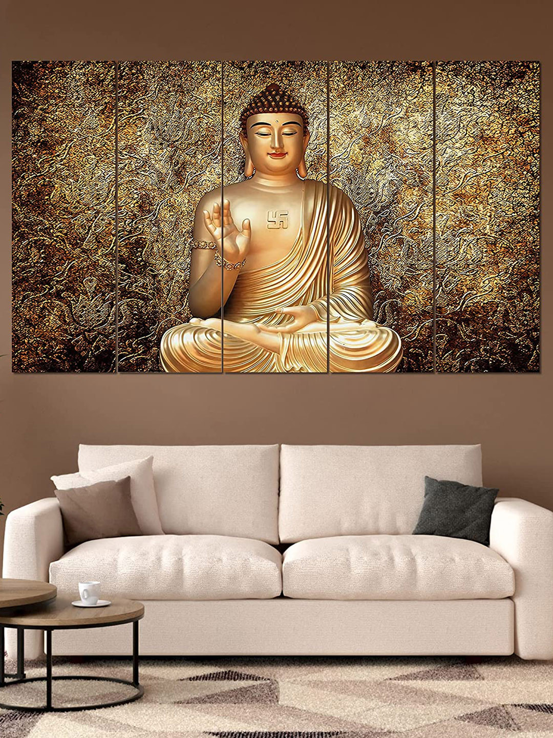 

Perpetual Gold Toned Set Of 5 3D Buddha Painting