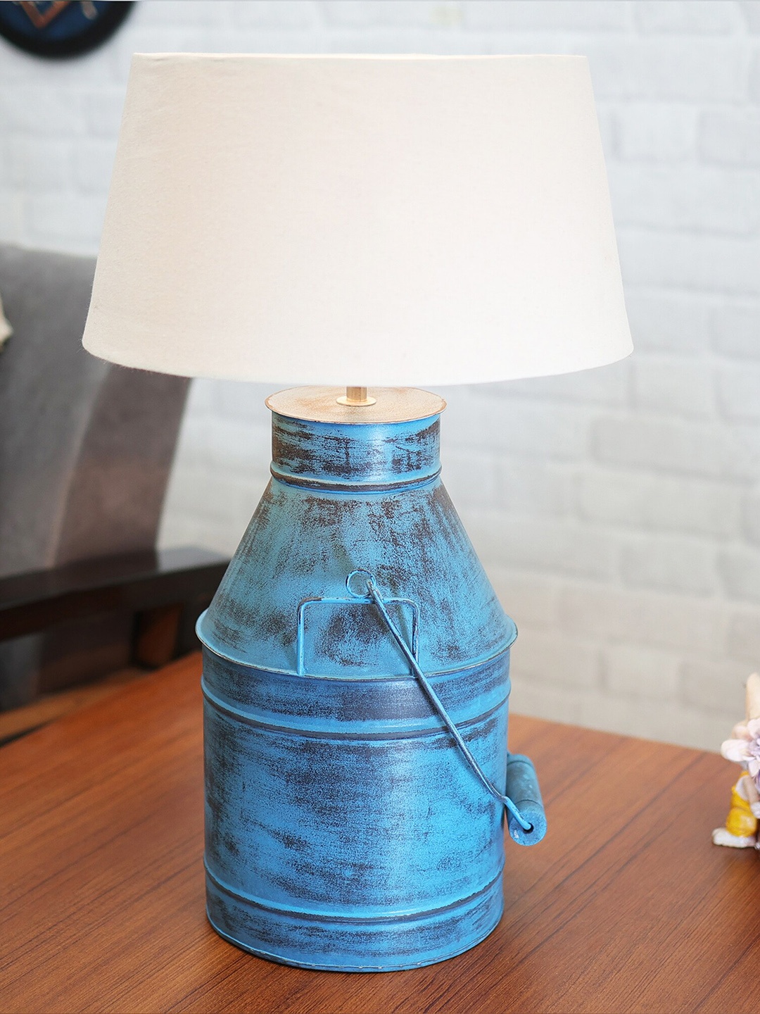 

Homesake Turquoise Blue Textured Rustic Milk Churn Can Table Lamps With Shade