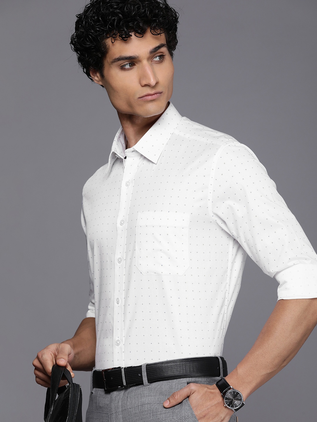

Louis Philippe Pure Cotton Slim Fit Opaque Printed Formal Shirt, White