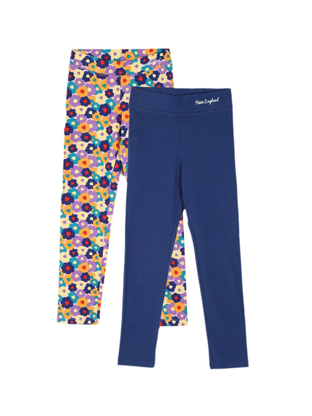 

Peter England Girls Pack Of 2 Printed Ankle-Length Cotton Leggings, Blue