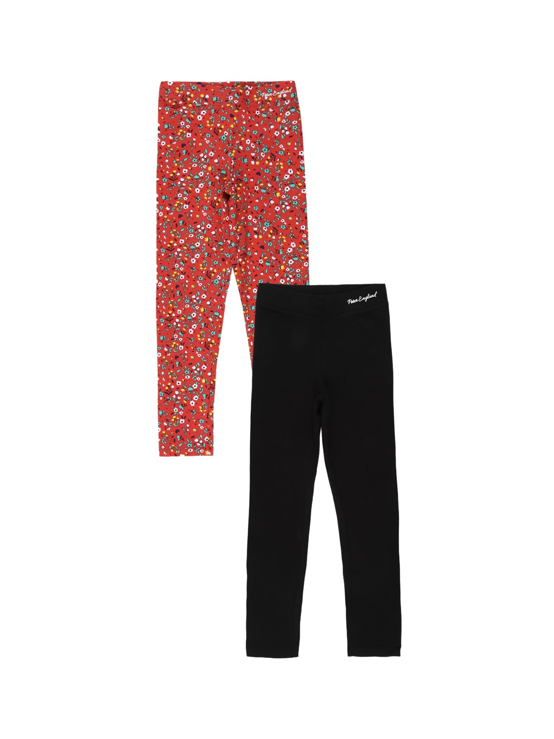 

Peter England Girls Pack Of 2 Printed Ankle Length Cotton Leggings, Black