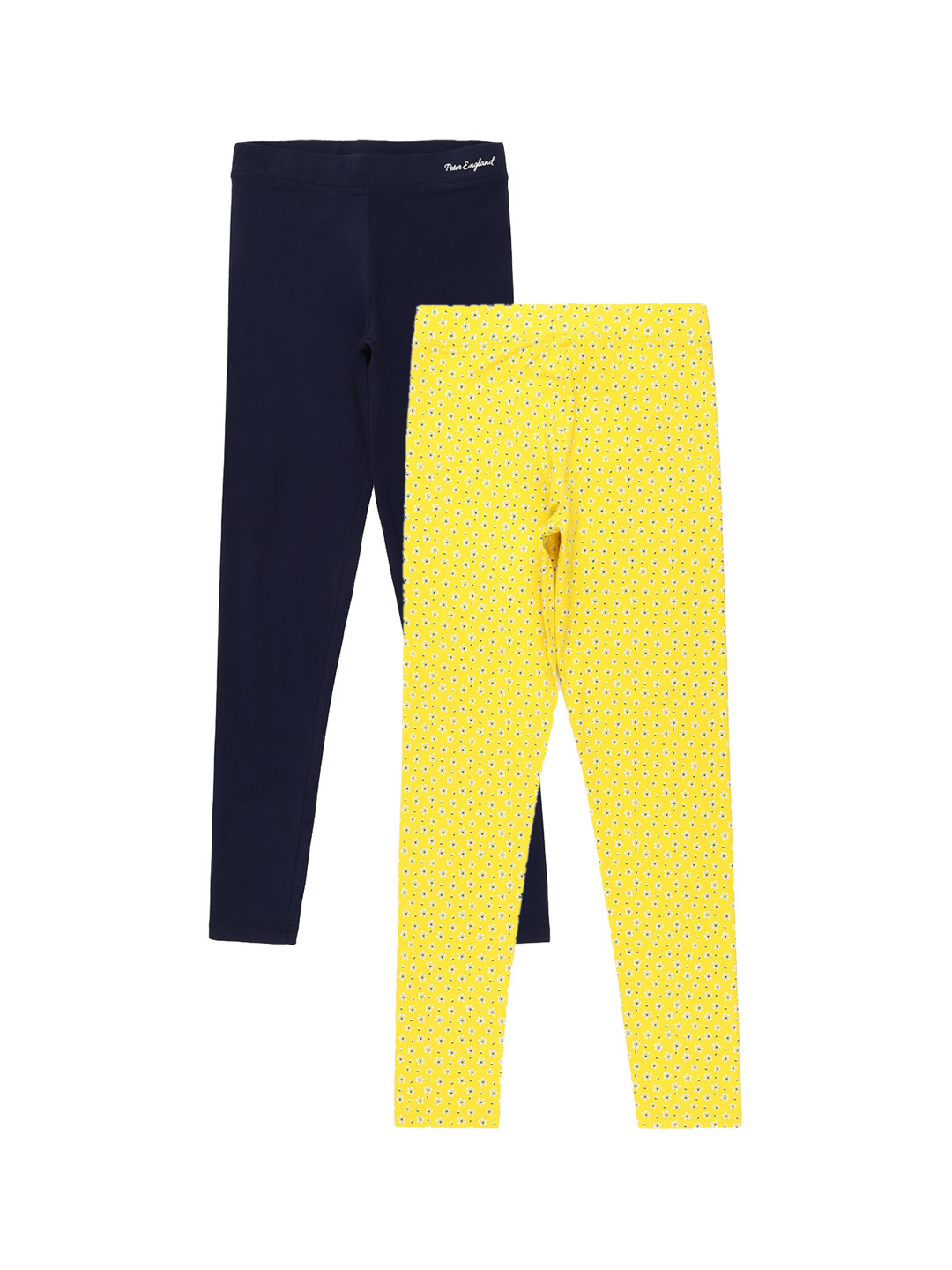 

Peter England Girls Pack Of 2 Cotton Brand Logo Printed Ankle-Length Leggings, Yellow