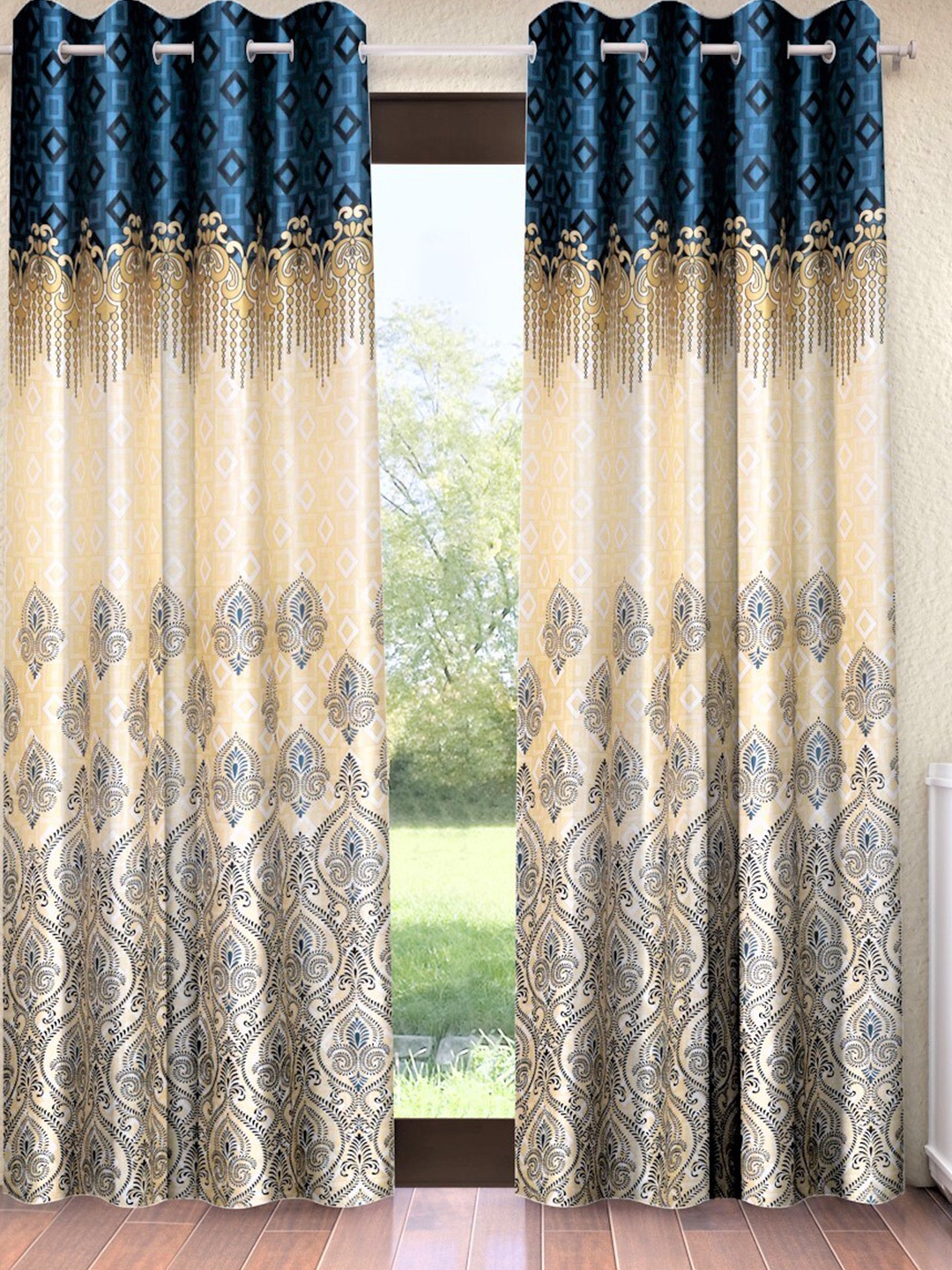 

Home Sizzler White & Blue Set of 2 Ethnic Motifs Window Curtain