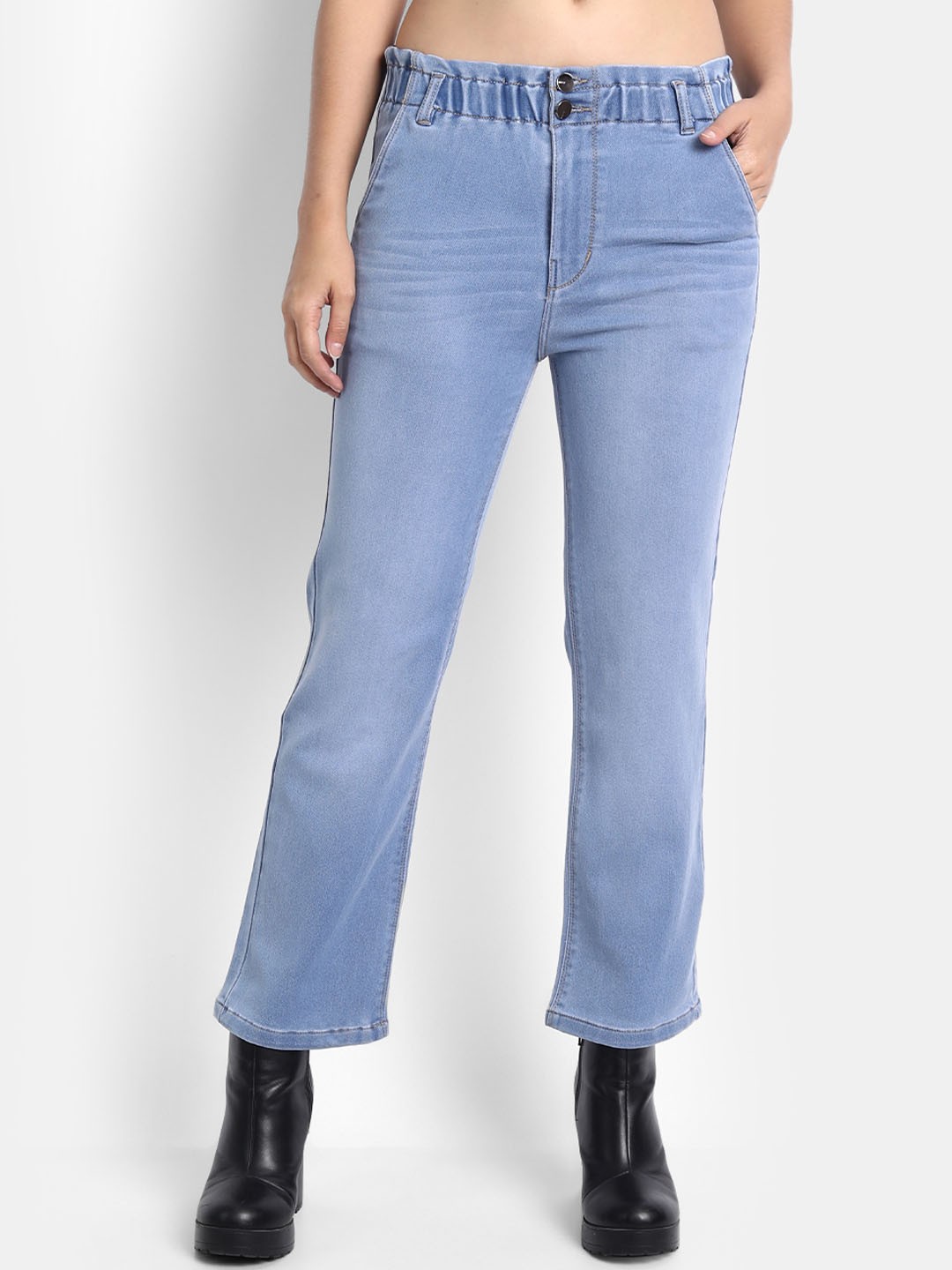 

BROADSTAR Women Straight Fit High-Rise Light Fade Cotton Jeans, Blue