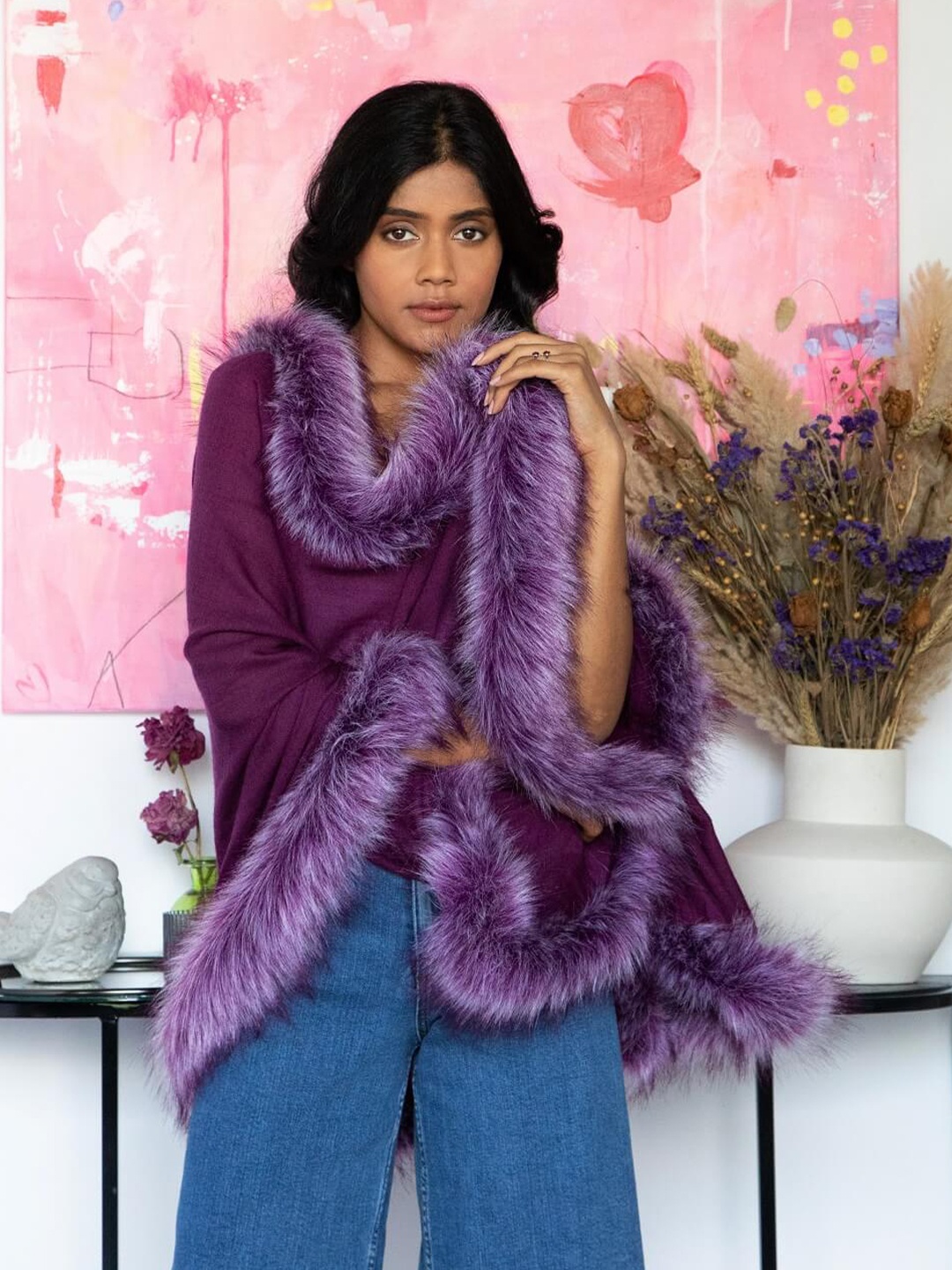 

Rhe-Ana Women Faux Fur Solid Stole, Purple