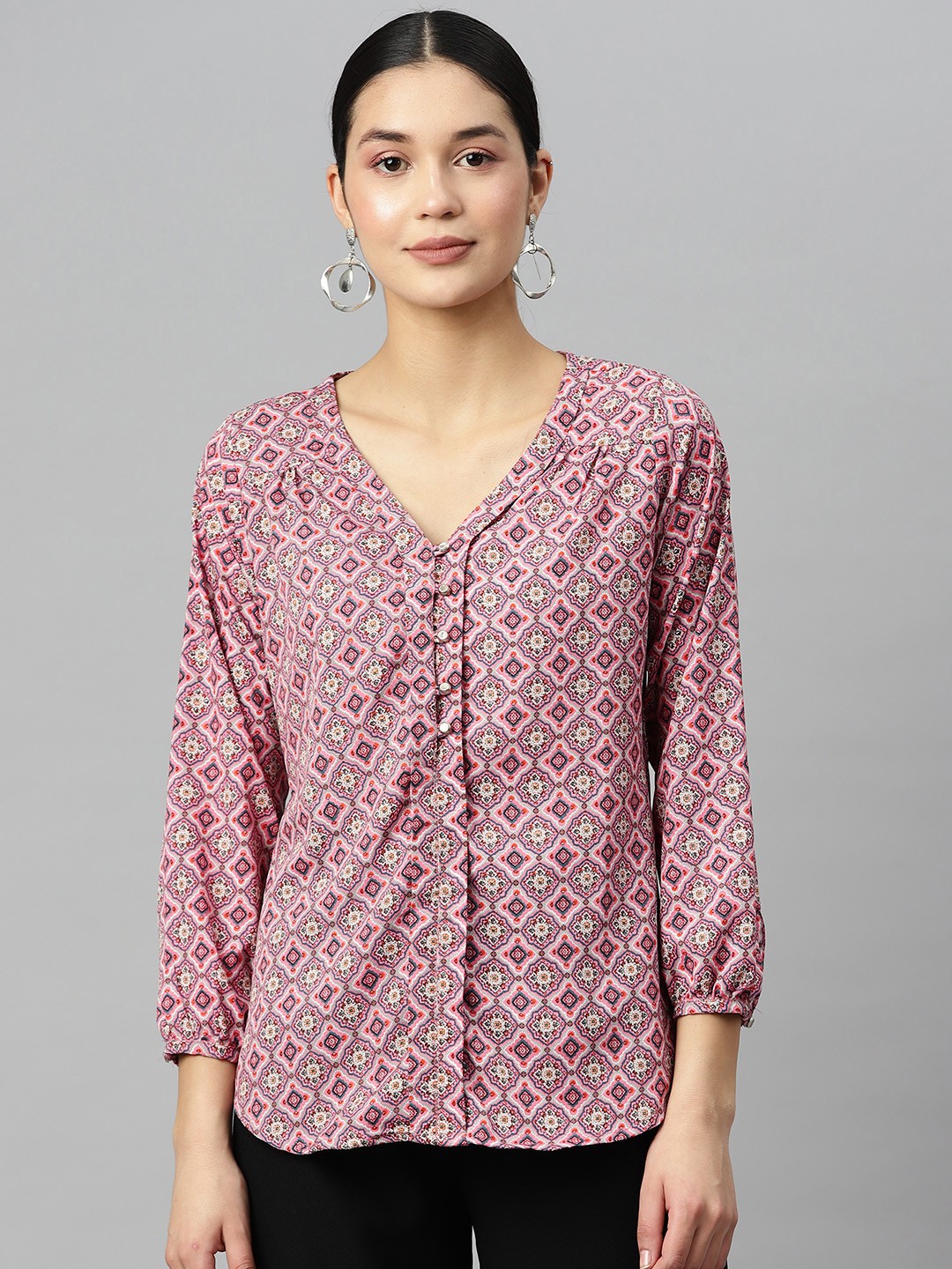 

Ives Ethnic Motifs Printed Crepe Top, Pink