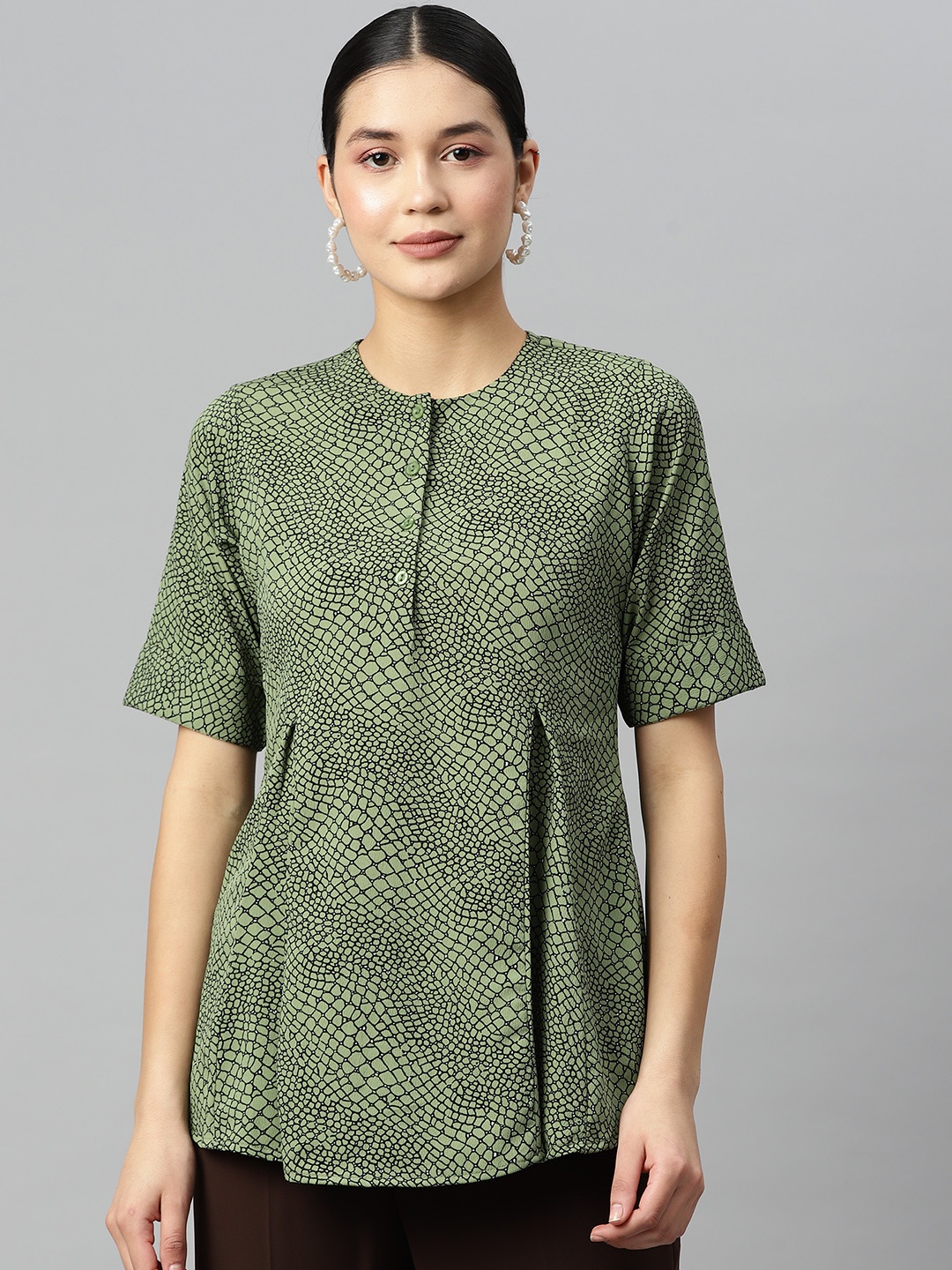 

Ives Printed Crepe Top, Green