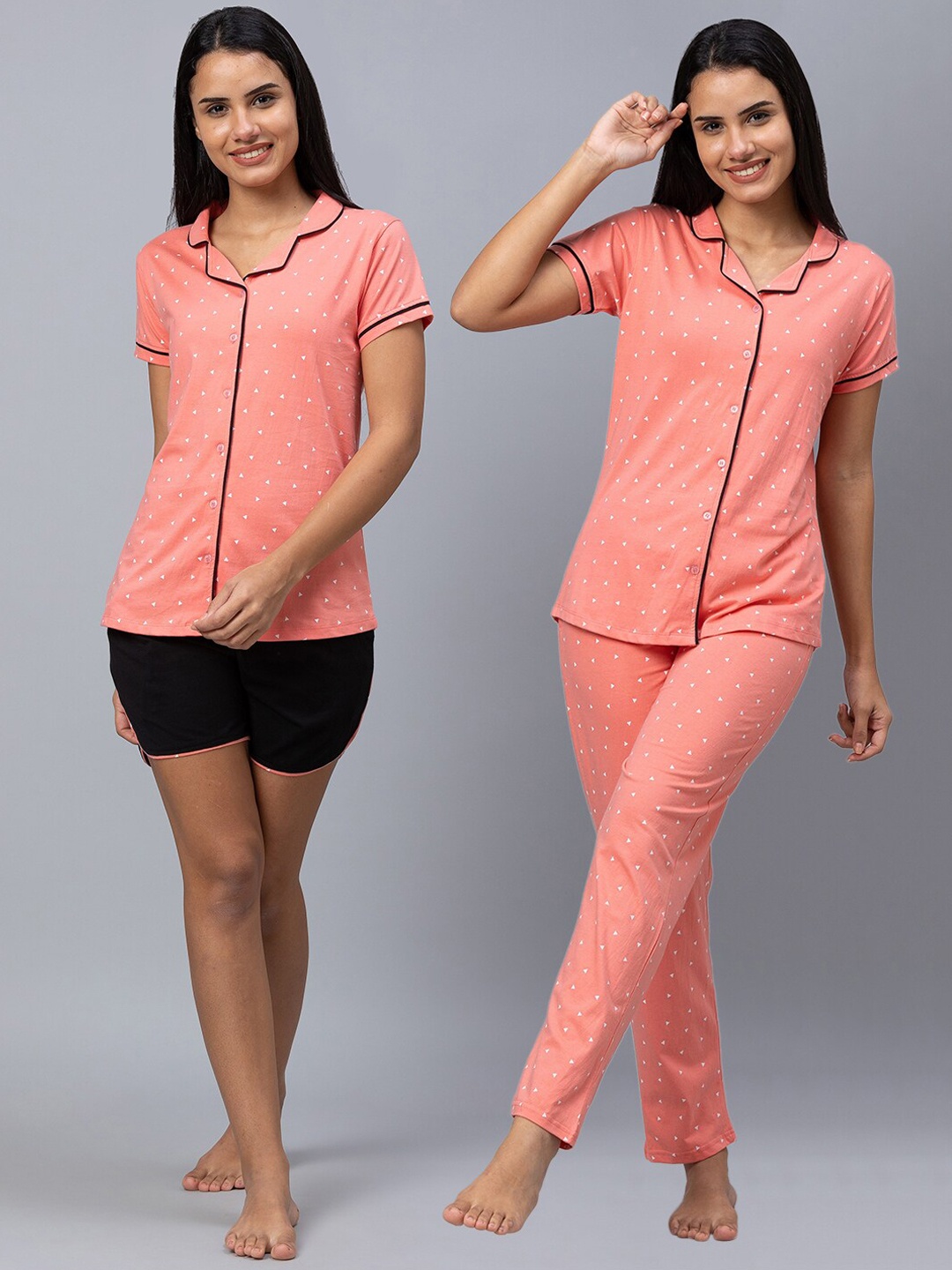

AV2 Women Printed Pure Cotton Night suit, Peach