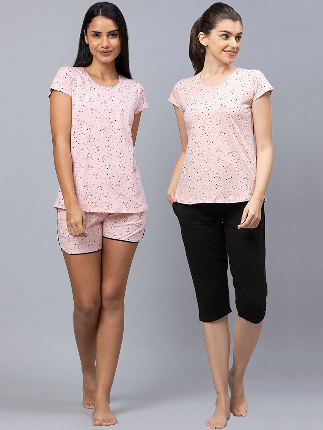 

AV2 Pack Of 2 Printed Pure Cotton Night suit, Pink