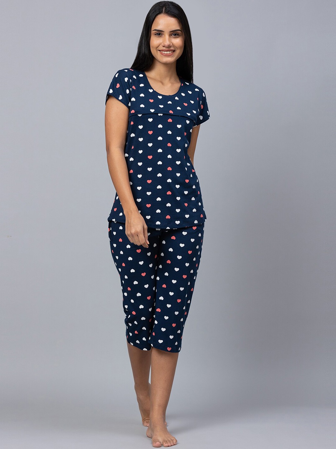 

AV2 Conversational Printed Pure Cotton Night suit, Navy blue