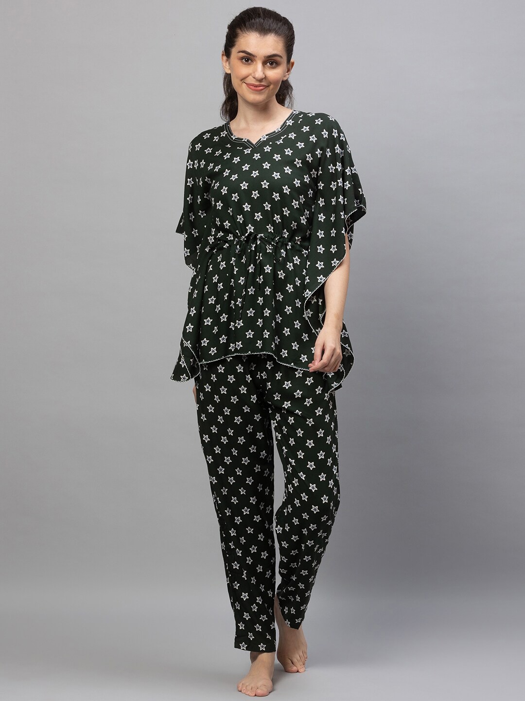 

AV2 Women Printed Pure Cotton Night suit, Green