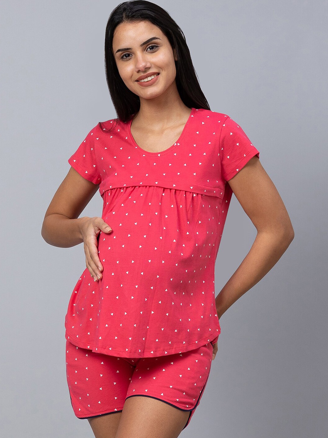 

AV2 Women Printed Maternity Pure Cotton Night suit, Pink