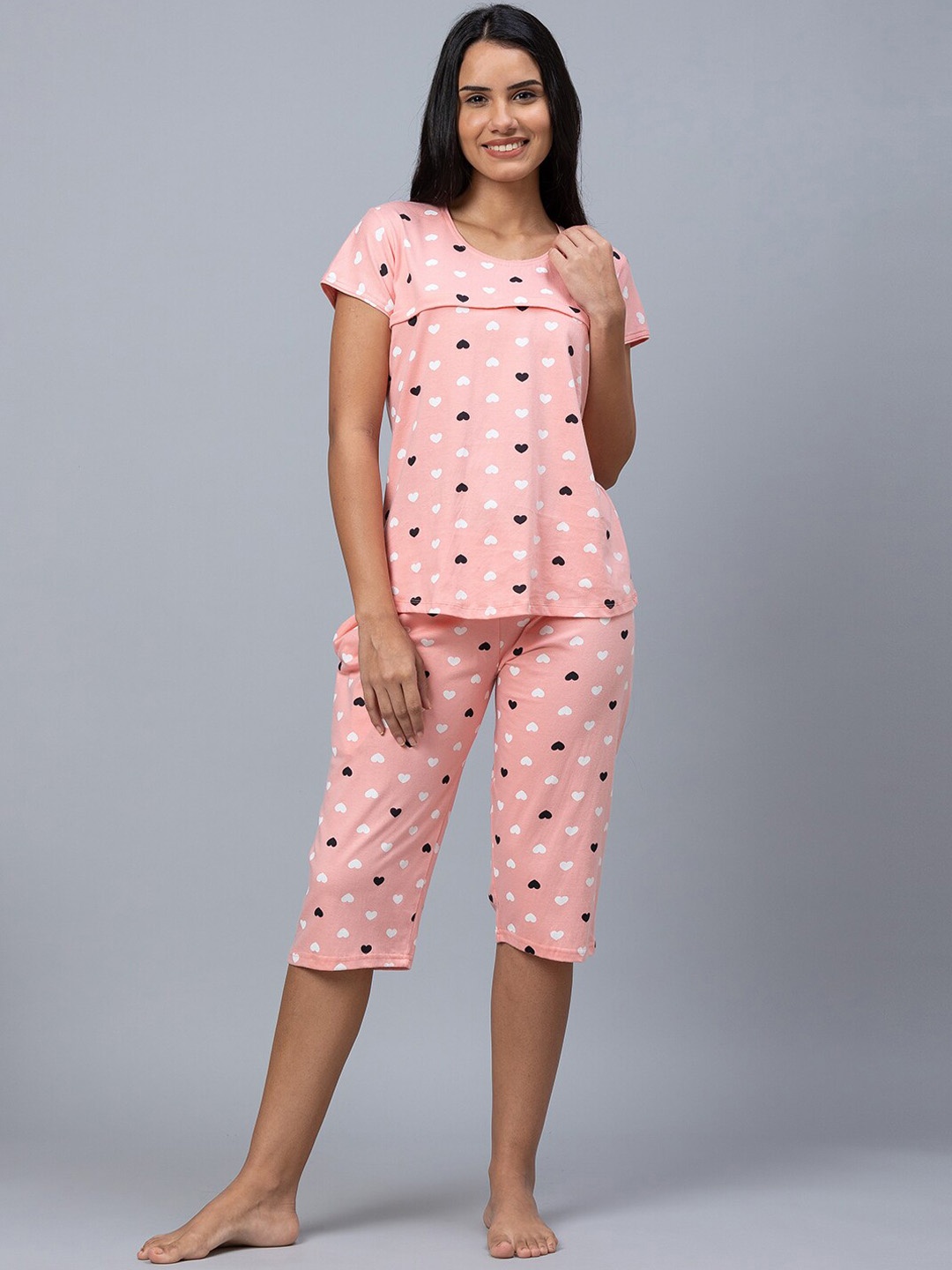 

AV2 Women Printed Maternity Pure Cotton Night suit, Peach