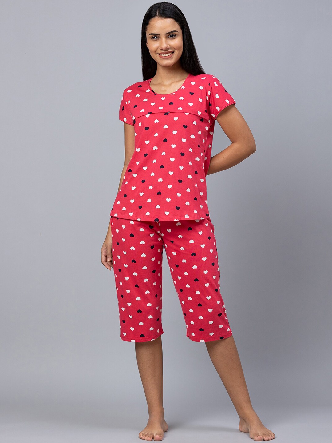 

AV2 Conversational Printed Pure Cotton Night suit, Pink