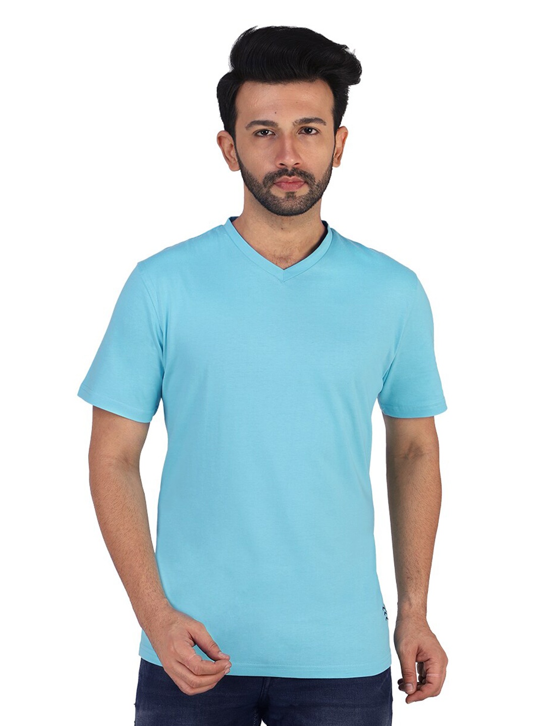 

The Stiff Collar Men Cotton V-Neck T-shirt, Blue