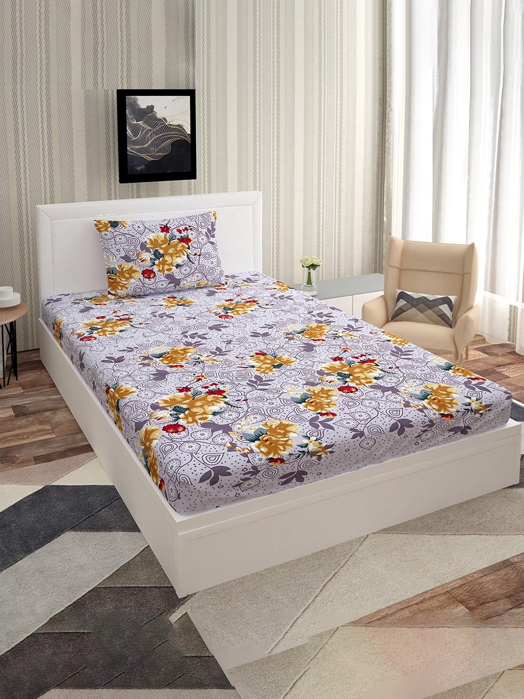 

Urban Magic Purple & Brown Floral 160 TC Single Bedsheet with 1 Pillow Cover