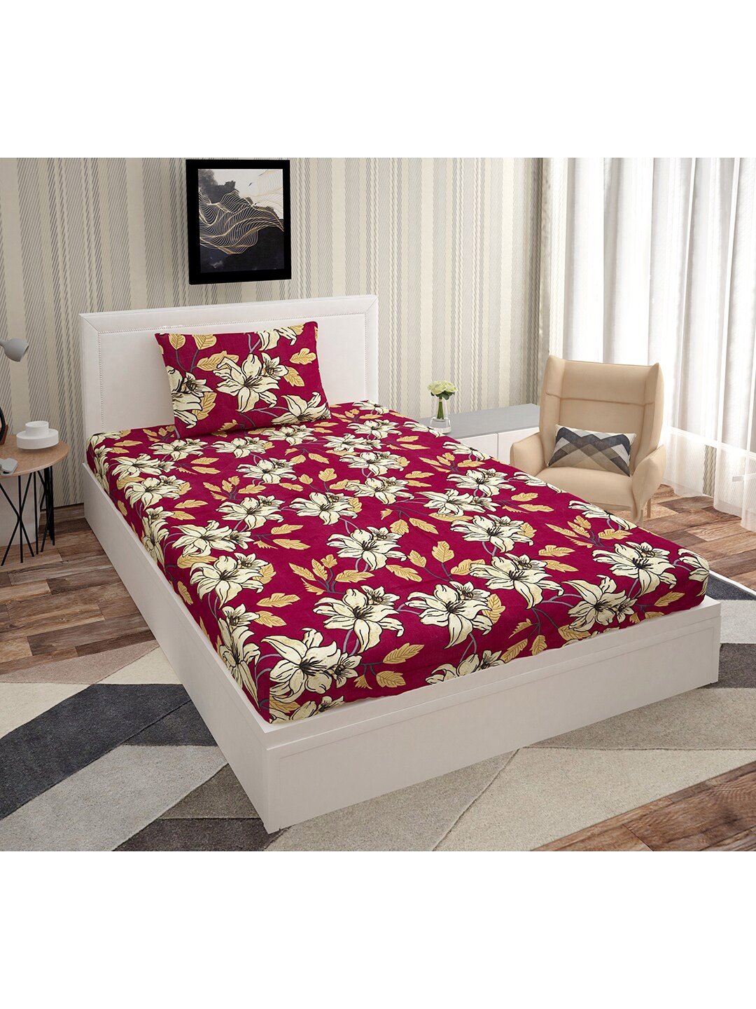 

Urban Magic Pink & Black Floral 140 TC Single Bedsheet with 1 Pillow Covers