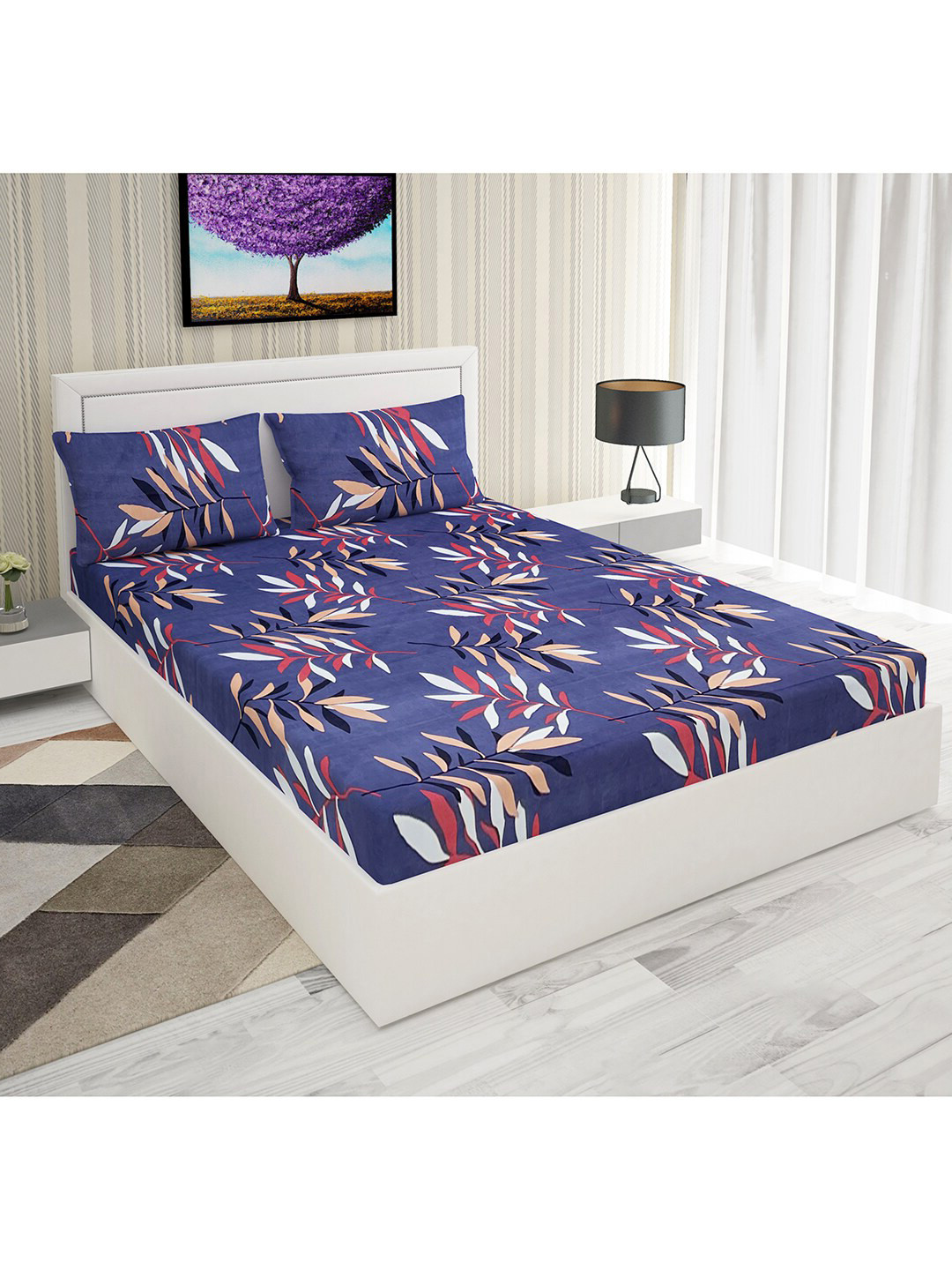 

Urban Magic Purple & Pink Floral 160 TC Queen Bedsheet with 2 Pillow Covers