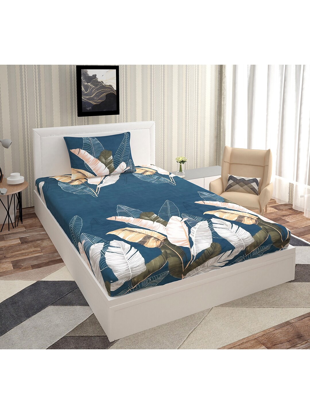 

Urban Magic Teal & White Floral 140 TC Single Bedsheet with 1 Pillow Cover