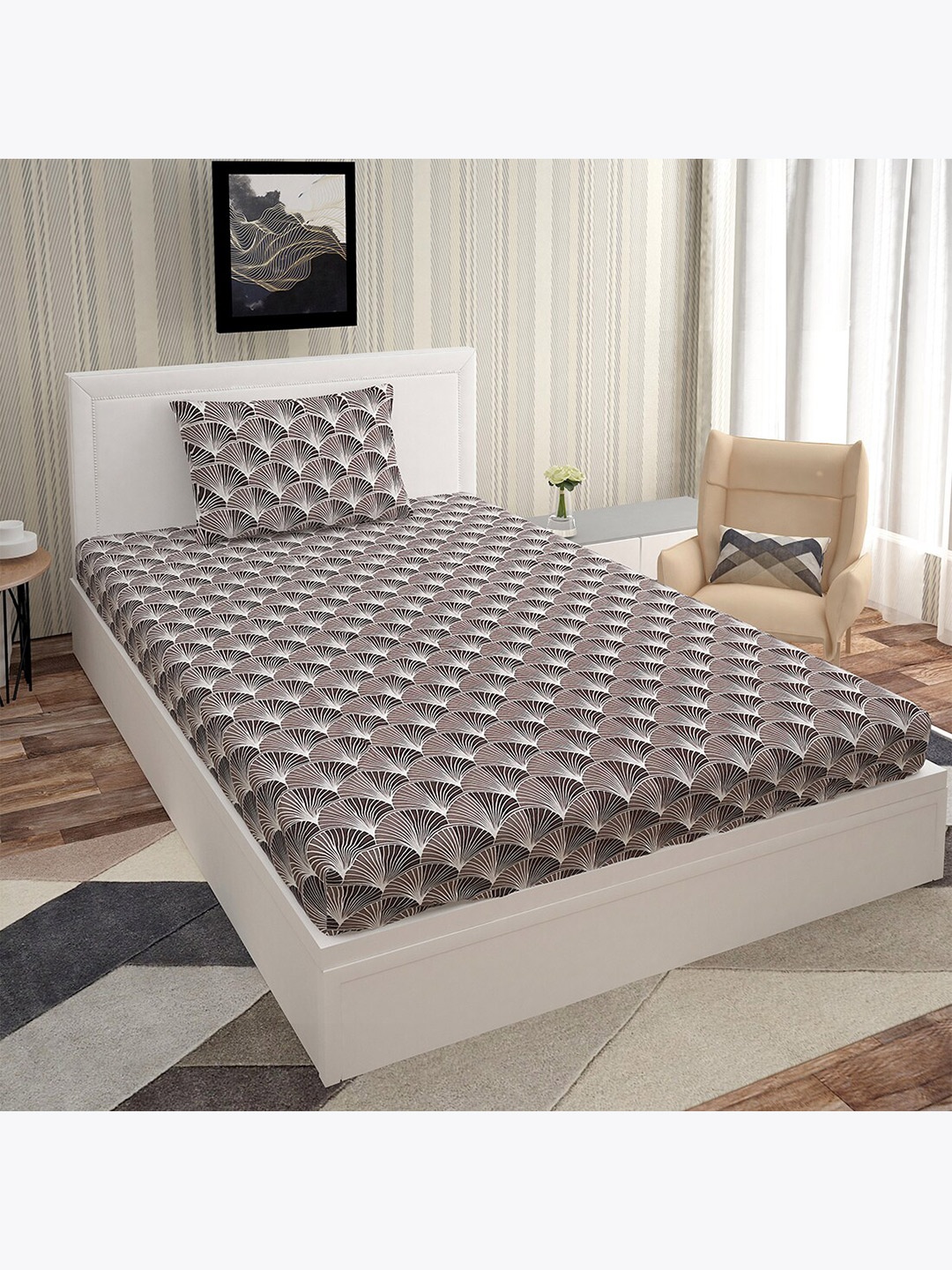 

Urban Magic Brown & White Conversational 160 TC Single Bedsheet with 1 Pillow Cover