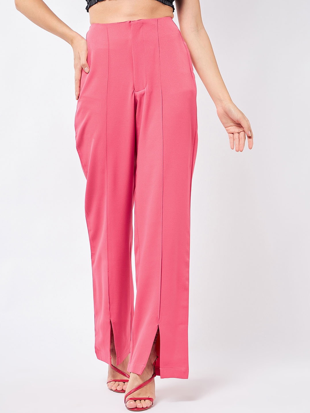 

MAGRE Women Relaxed Flared High-Rise Pleated Trousers, Pink