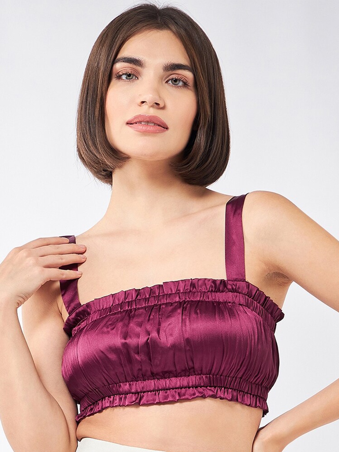 

MAGRE Satin Bralette Crop Top, Burgundy