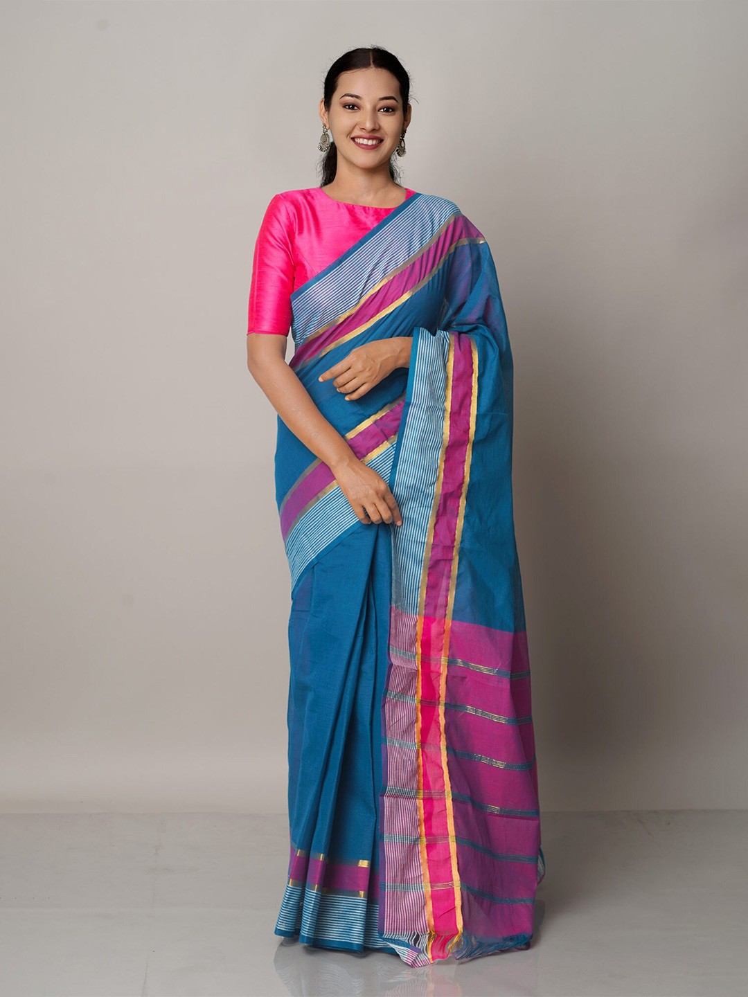 

Unnati Silks Zari Pure Cotton Mangalagiri Saree, Blue