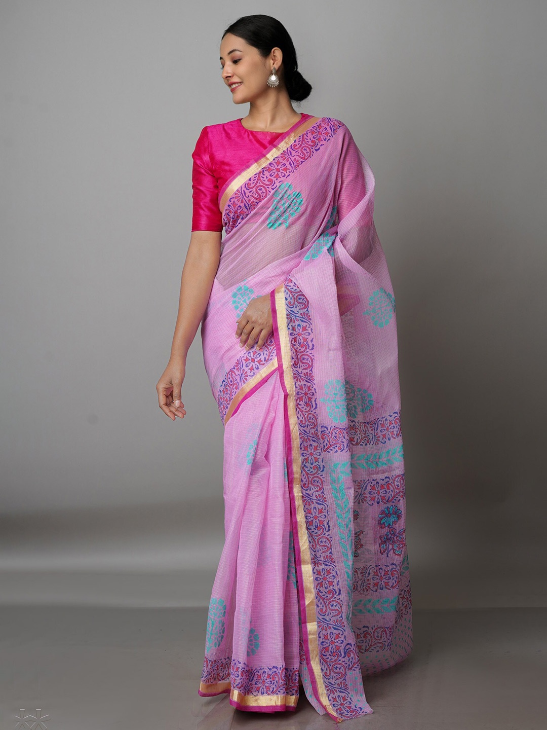 

Unnati Silks Ethnic Motifs Zari Pure Cotton Kota Saree, Pink
