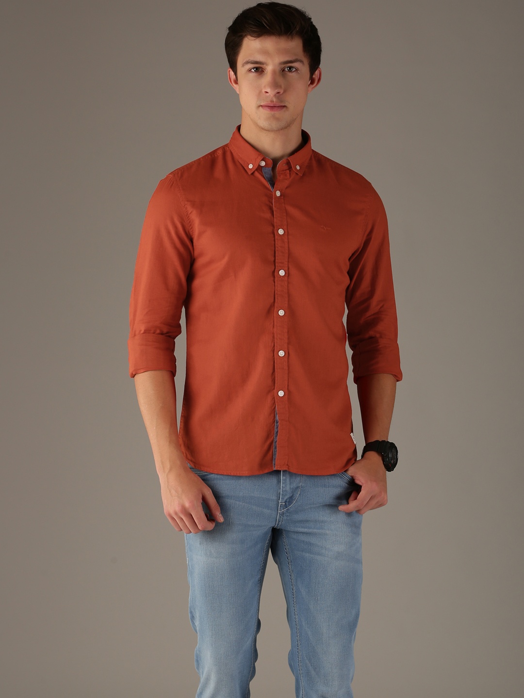 

Flying Machine Men Rust Orange Regular Fit Solid Casual Shirt