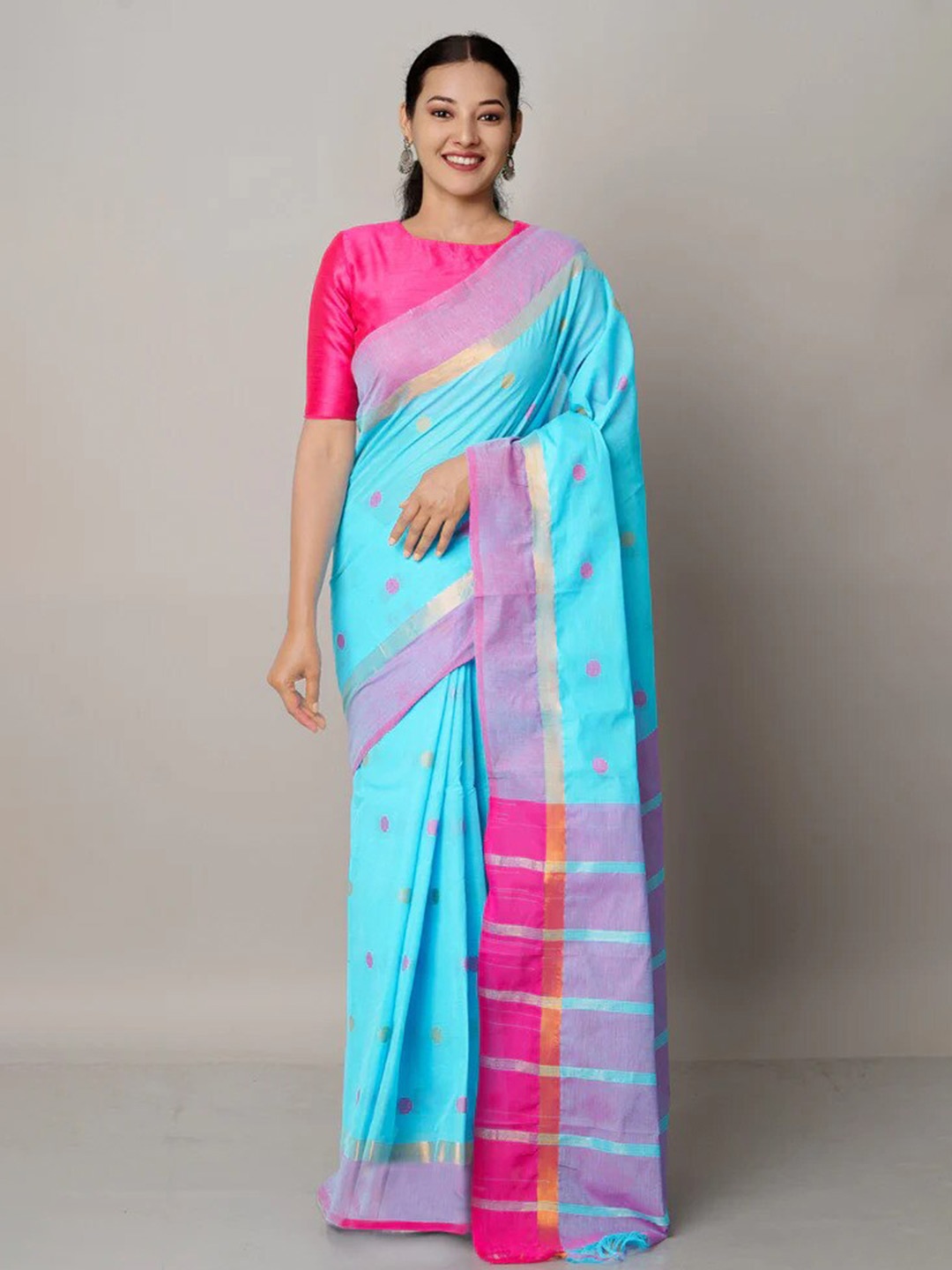 

Unnati Silks Woven Design Zari Pure Cotton Mangalagiri Saree, Blue