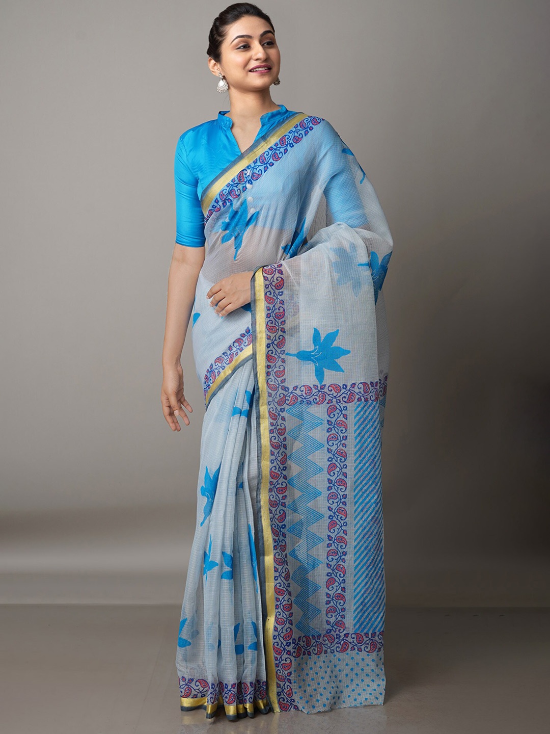 

Unnati Silks Floral Zari Pure Cotton Kota Saree, Blue