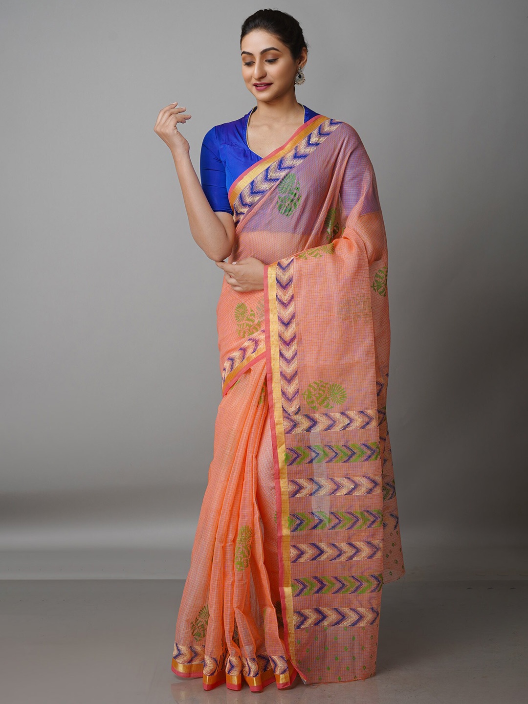 

Unnati Silks Floral Zari Pure Cotton Kota Saree, Orange