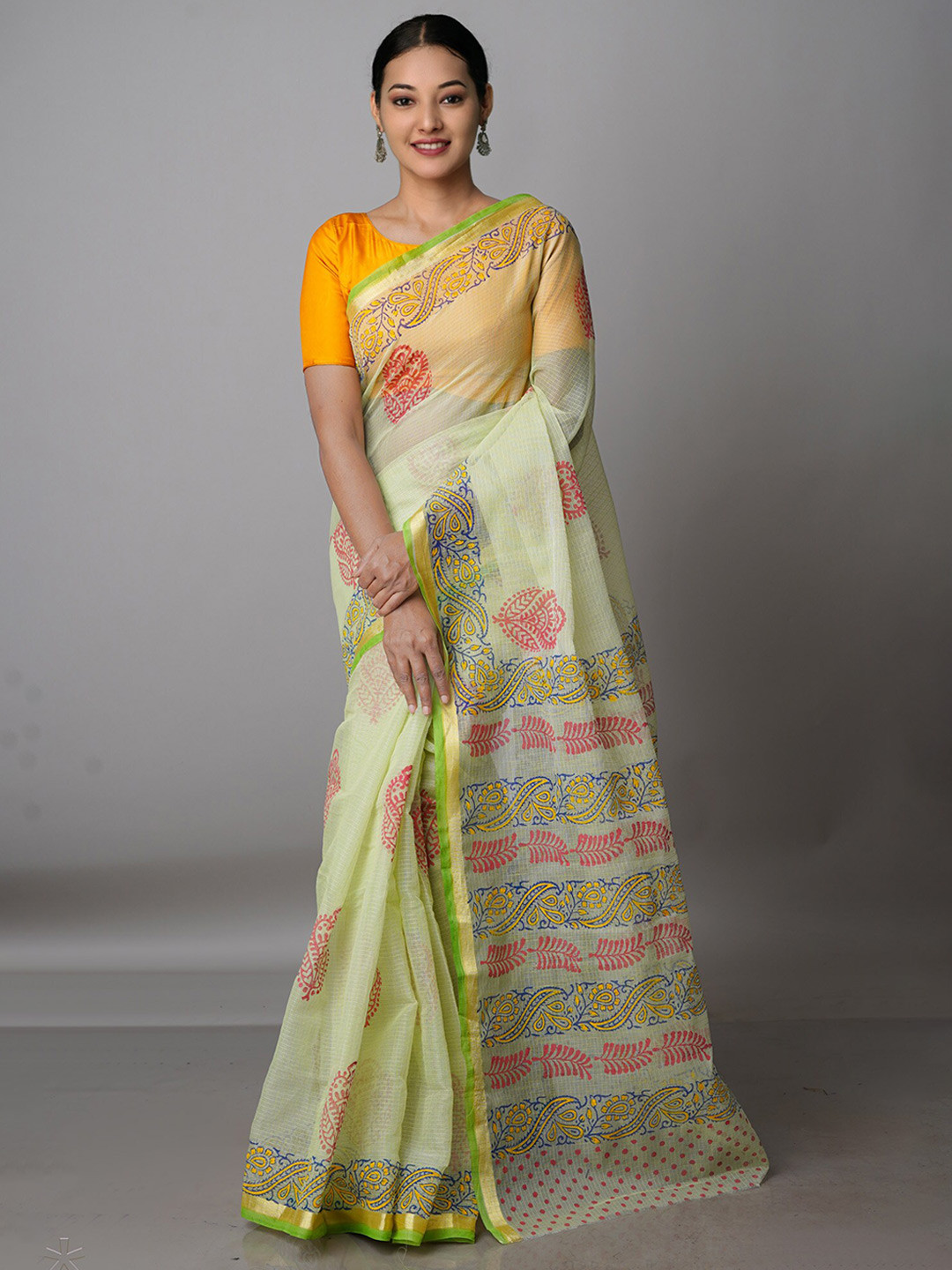 

Unnati Silks Ethnic Motifs Zari Pure Cotton Kota Saree, Green