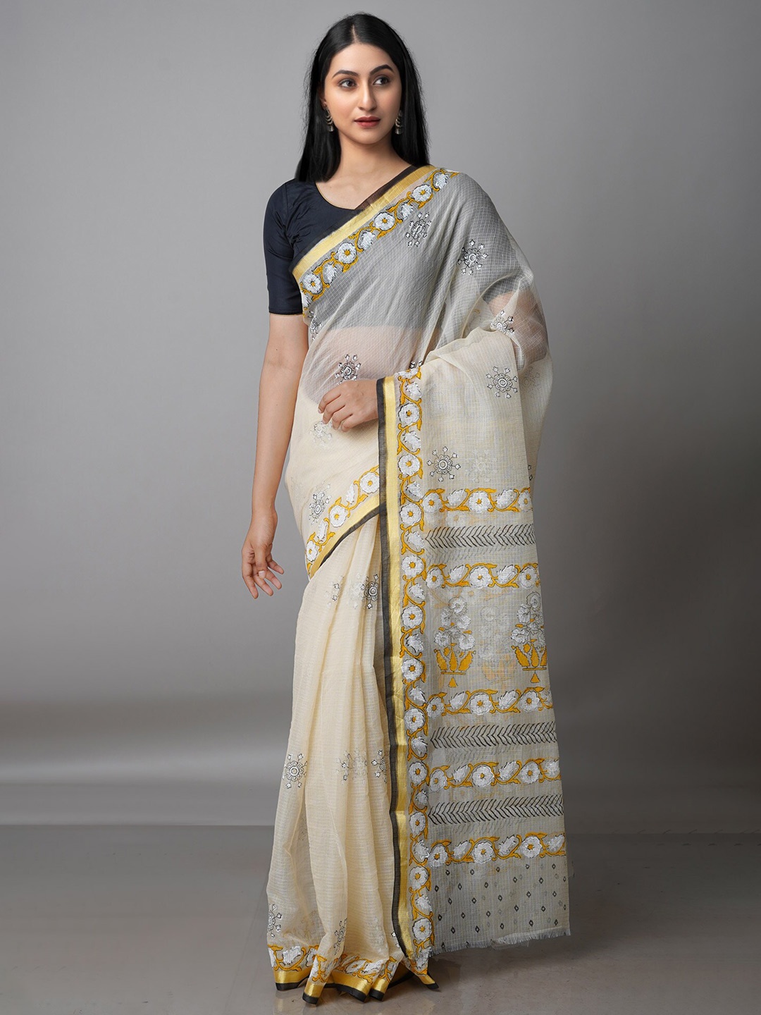 

Unnati Silks Ethnic Motifs Zari Pure Cotton Kota Saree, Beige