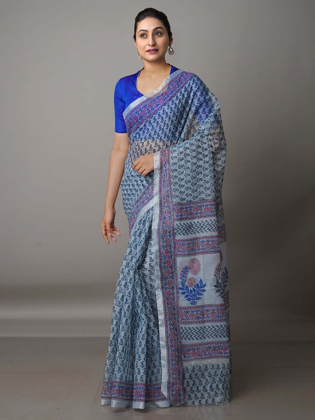 

Unnati Silks Paisley Pure Cotton Kota Saree, Blue