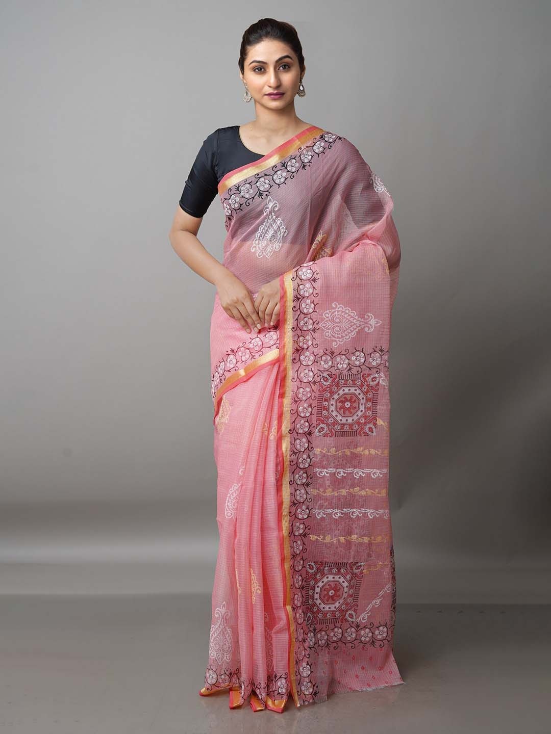 

Unnati Silks Ethnic Motifs Zari Pure Cotton Kota Saree, Peach