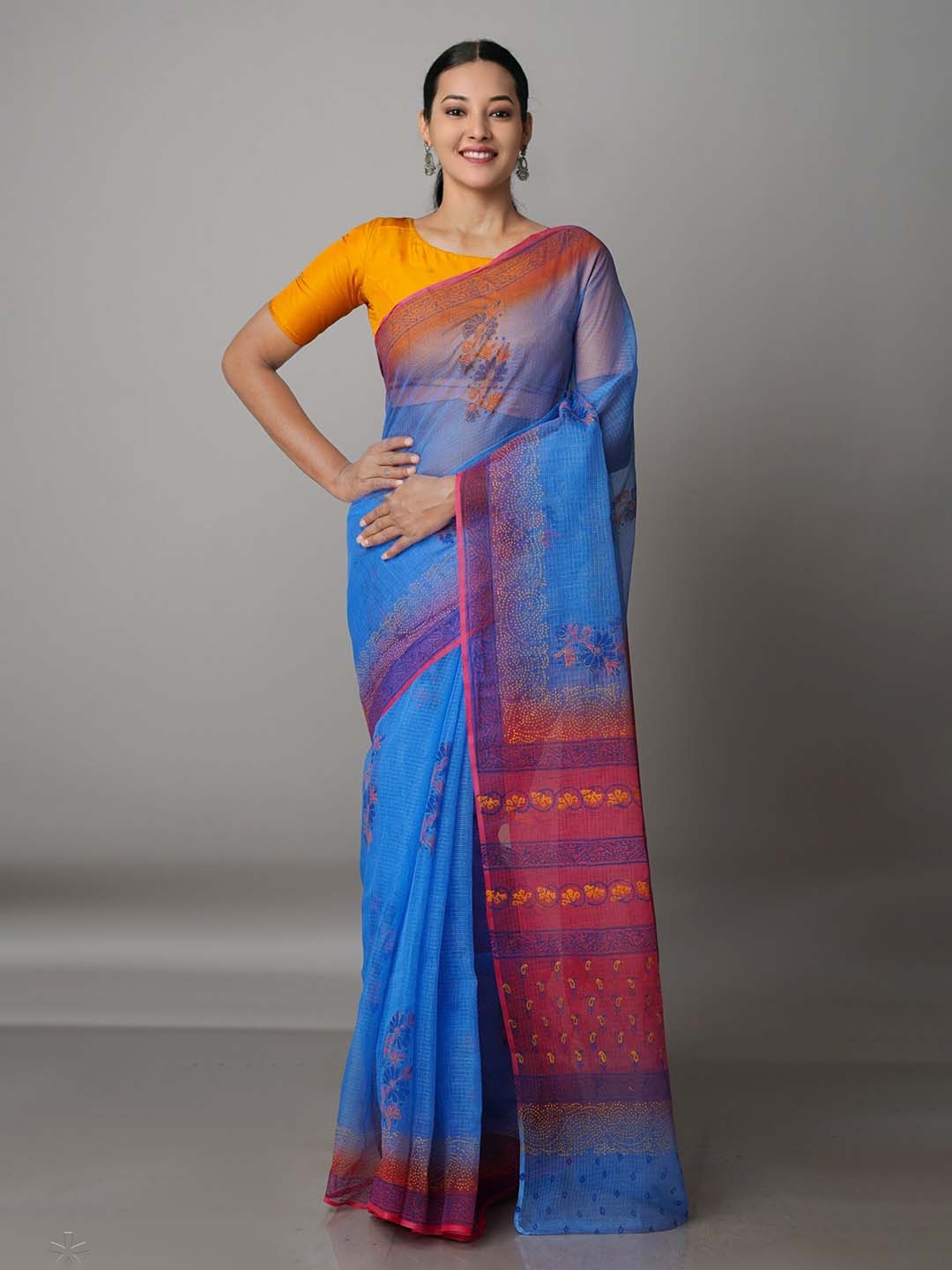 

Unnati Silks Paisley Pure Cotton Kota Saree, Blue