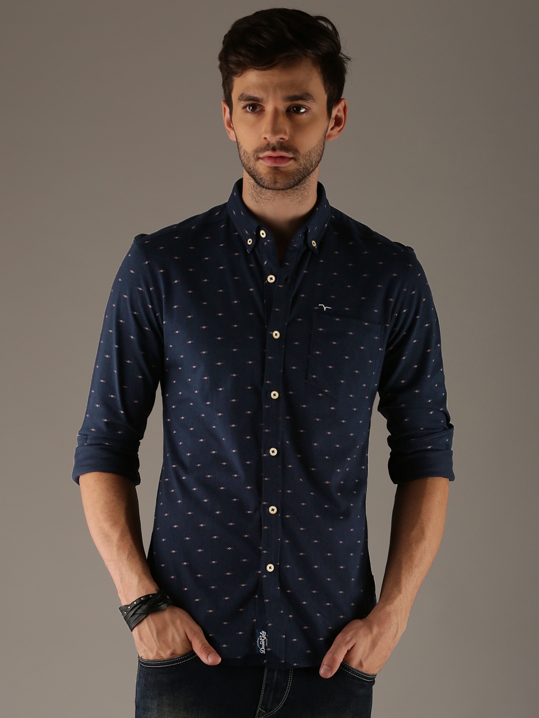 

Flying Machine Men Navy Blue Regular Fit Printed Casual Shirt