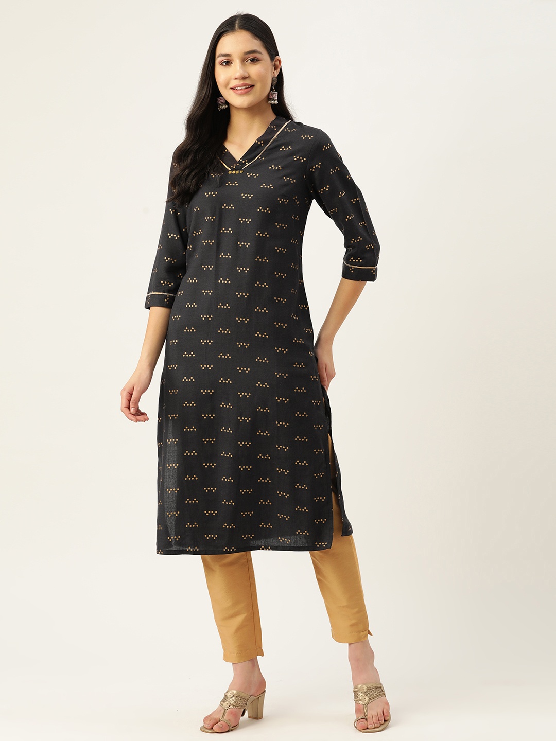 

ZIZO By Namrata Bajaj Women Charcoal Grey Geometric Printed Kurta