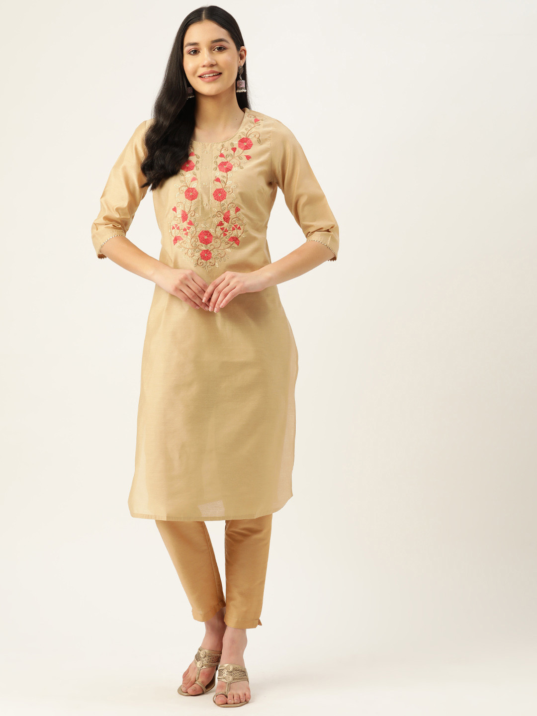 

ZIZO By Namrata Bajaj Women Beige Floral Embroidered Kurta