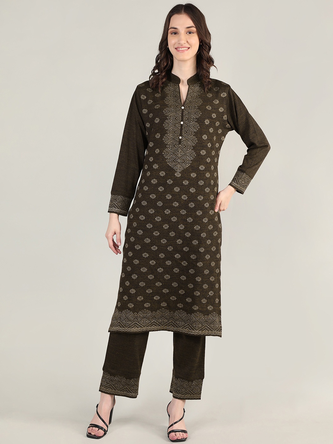 

MIKHAD Women Coffee Brown Ethnic Motifs Kurta with Trousers