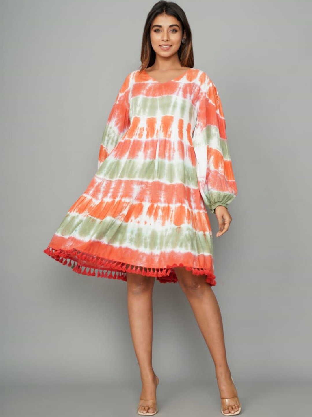 

AUTUMN LANE Tie & Dye Printed Cotton Ethnic Dresses, Orange