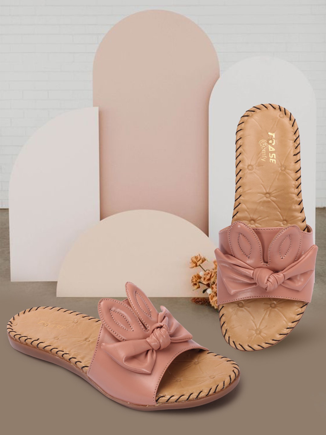 

TRASE Women Open Toe Flats with Bows, Pink